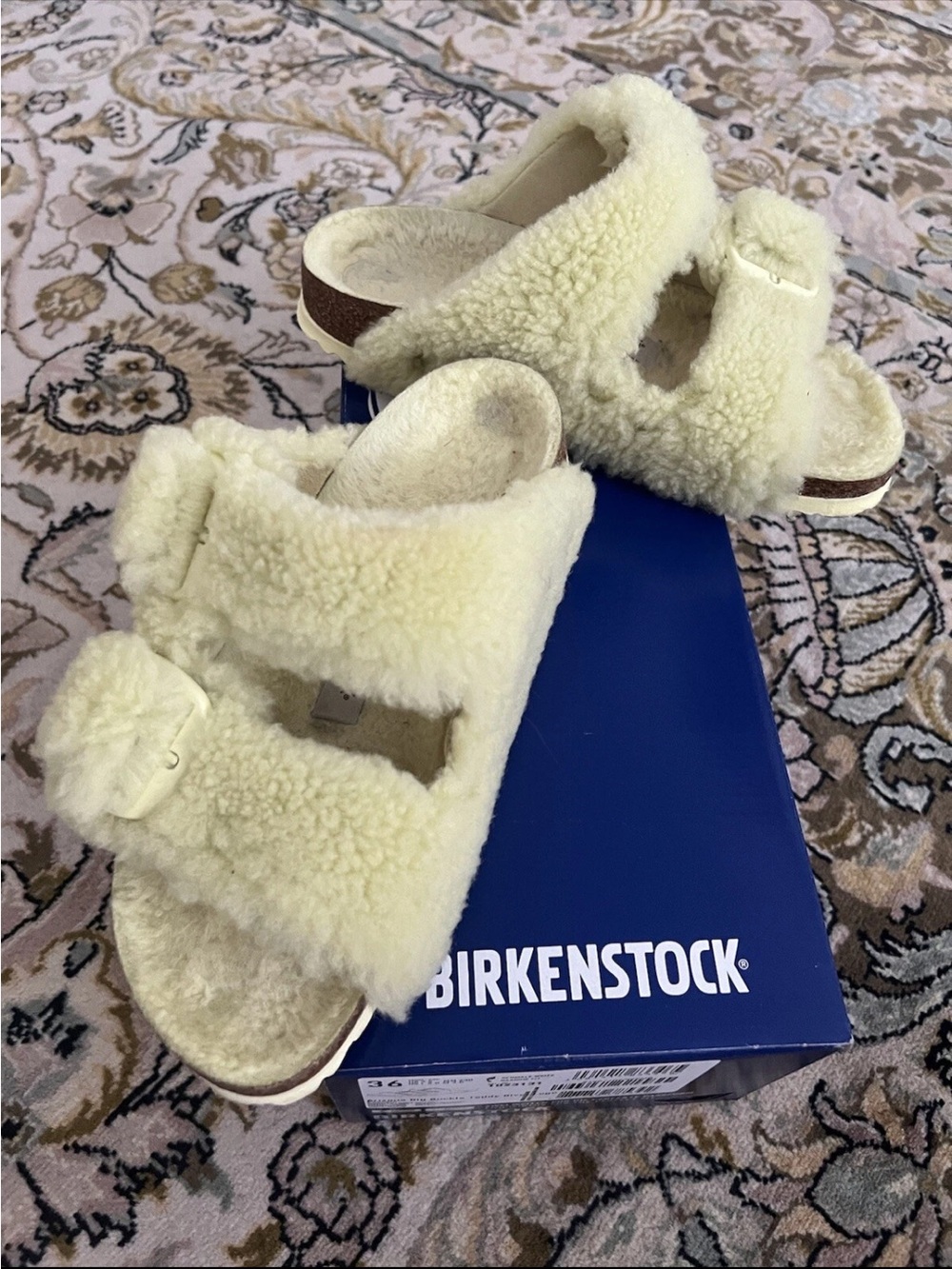 Birkenstock Arizona Big Buckle Teddy EU 36 Shearling Yellow Shoes Sandal 5 Fur